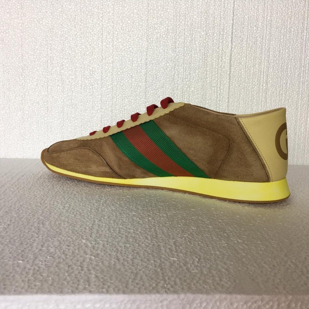 Gucci Man Sneakers Suede Leather Web Brown DM57 - Picture 6 of 12